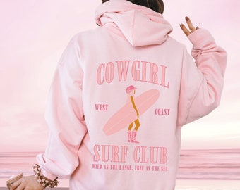 Vaquera Surf Club Sudadera con capucha Playa Sudadera con capucha Vaquera costera Sudadera con capucha de coco Chica Estilo inspirado en el océano Sudadera playera Sudadera con capucha Sunset