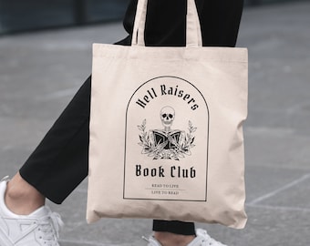 Hell Raisers Book Club Bookish Sacola Sacola de leitura Booktok Sacola moderna Sacola literária Sacola de biblioteca estética Sacola de livro