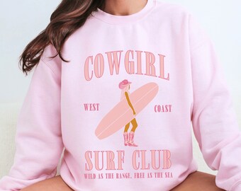 Sweat-shirt Cowgirl Surf Club Sweat-shirt de plage Sweat-shirt cow-girl côtier Sweat-shirt fille noix de coco Sweat-shirt de plage Style inspiré de l'océan