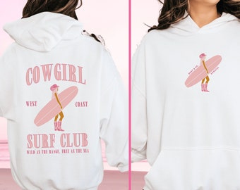 Vaquera Surf Club Sudadera con capucha Playa Sudadera con capucha Vaquera costera Sudadera con capucha de coco Chica Estilo inspirado en el océano Sudadera playera Sudadera con capucha Sunset