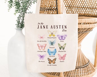 Jane Austen Tote Bag Pride and Prejudice Tote Bag Jane Austen Tote Literary Tote Bag Bookish Tote Bag Reading Tote Bag Jane Austen Gifts