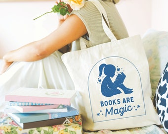 Boeken zijn magisch Leesgrage draagtas Draagtas voor lezen Boekenclub draagtas Bibliotheek draagtas Bibliotheektas Boek draagtas Literaire draagtas Boekmerchandise