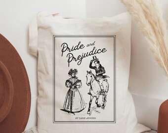 Pride and Prejudice Book Tote Bag Jane Austen Bookish Tote Bag Jane Austen Gifts Library Tote Bag Literary Tote Bag Bookish Merch Book Merch