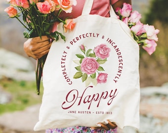 Jane Austen Tote Bag Pride and Prejudice Tote Bag Book Tote Bag Jane Austen Tote Pride and Prejudice Gifts Literary Tote Bag Bookish Tote