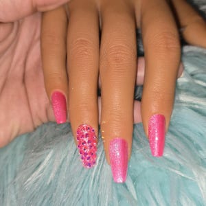 Hot Pink Cat Eye | Pink Cat Eye gel press on nails| Coffin | Hand-painted
