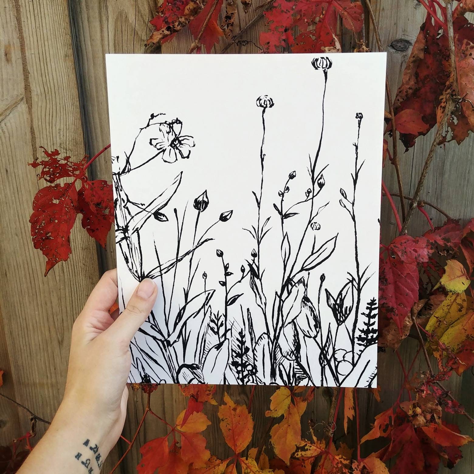 Wildflowers Ink Drawing Print Home Décor Wall Art Flowers Etsy