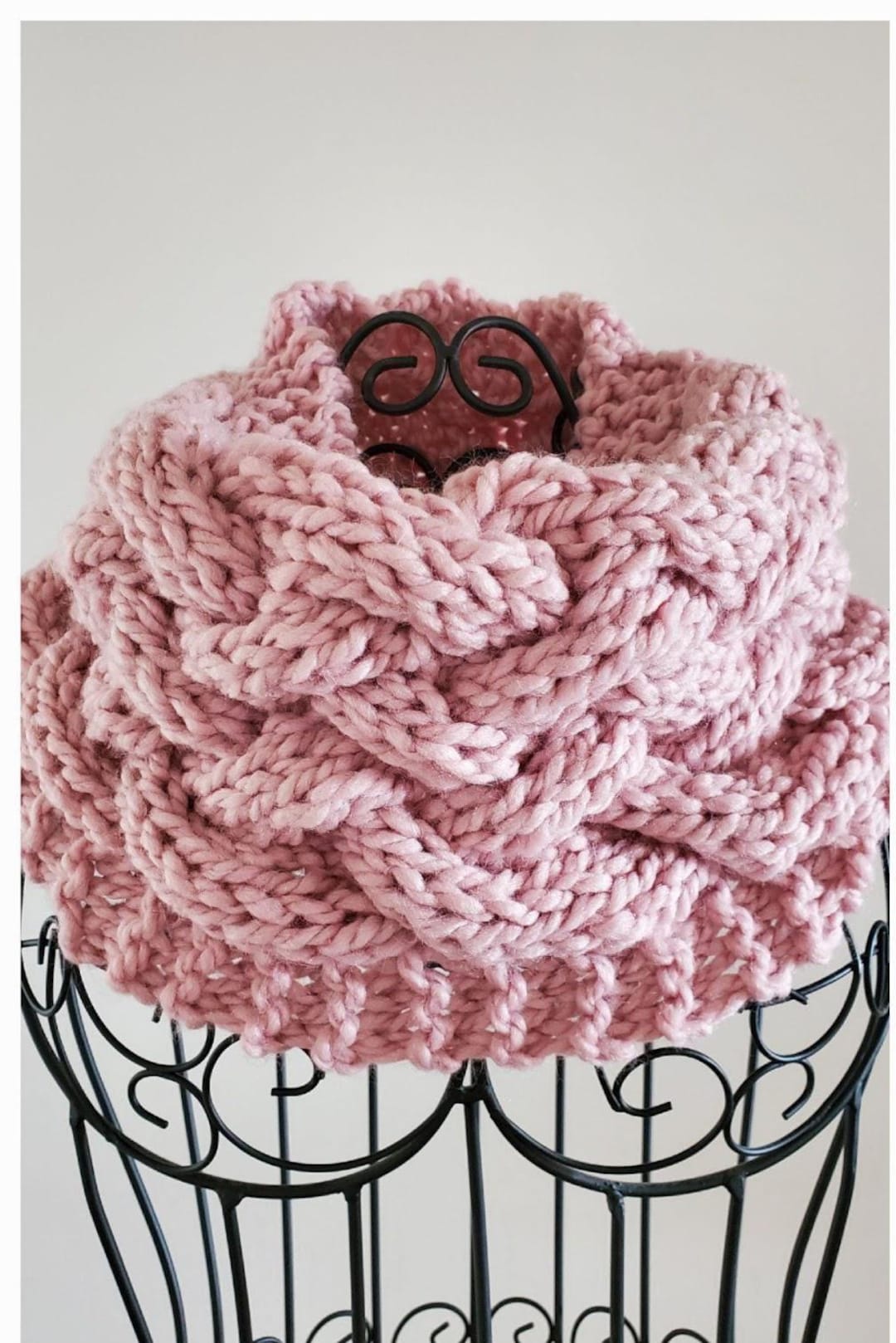 Chunky Cable Knit Cowl Scarf Hand Knit Wool Blend Neck Warmer Cozy ...