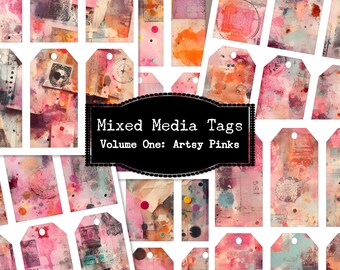 Mixed Media Collage Printable Gift Tags, Pink Collage Kit, Junk Journal Tags, Mixed Media Art Journal Inserts, DIY Gift Tags Printable