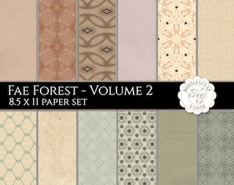 Fae Forest Paper Set Volume 2, Woodland Colors, Backing Papers, Mixed Media, Decoupage, Decorative Papers, Instant Download, Digital Files