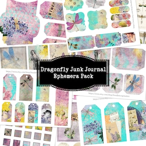Vintage Academia Dragonfly Embellishments for Scrapbooking Digital Download, Antique Dragonfly Ephemera Printable, Junk Journal Kit