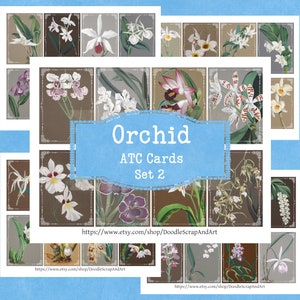 Orchid Junk Journal Ephemera,  Printable ATC Cards, Antique Botanical Art Collage Sheets, Vintage Flower Illustrations, Instant Download