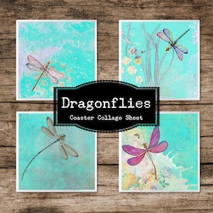 Dragonflies Coaster Set, Dragonfly Collage Sheet, Square Journal Cards, Magnet Graphic, Printable Decoupage Paper, Nature Images