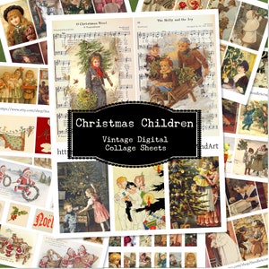 Christmas Children Vintage Collage Sheets, Digital Holiday Journal Printables, Decoupage Paper, Edwardian Children, Vintage Christmas Cards