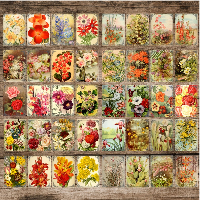 Summer Garden Printable ATC Cards, Vintage Floral Digital Collage ...