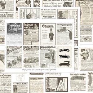 Antike Auto-Anzeigen für Scrapbooking zum Ausdrucken, Vintage Automobile Junk Journal Ephemera, Automobilia 1920er Jahre Magazin Werbung Digital