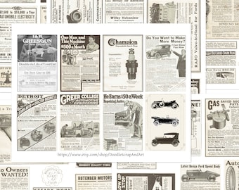 Antique Car Ads for Scrapbooking Printable, Vintage Automotive Junk Journal Ephemera, Automobilia 1920s Magazine Advertisement Digital
