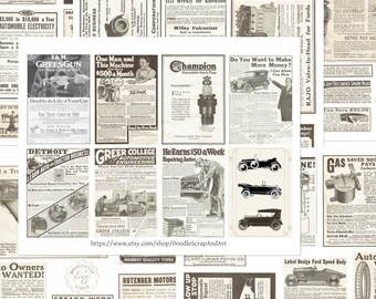 Antique Car Ads for Scrapbooking Printable, Vintage Automotive Junk Journal Ephemera, Automobilia 1920s Magazine Advertisement Digital