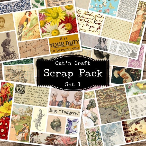 Scrap Pack, Collage Scraps, Paper Bits, Mixed Media, Master Board, Card Making, Vintage Ephemera, Smash Book, Printable, Instant Download