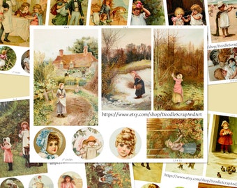 Victorian Children Storybook Art, Vintage Illustrations, ATC Cards, Collage Sheets, Vintage Child Prints, Victorian Pictures for Journal