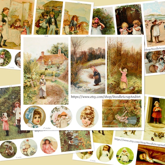 Victorian Children Storybook Art, Vintage Illustrations, ATC Cards, Collage Sheets, Vintage Child Prints, Victorian Pictures for Journal