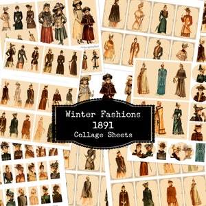 Winter Fashions 1891, Antique Catalogue, Vintage Clothing, Victorian Women Ephemera Pack, Junk Journal Kit, Instant Download, Digital Files