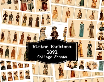 Winter Fashions 1891, Antique Catalogue, Vintage Clothing, Victorian Women Ephemera Pack, Junk Journal Kit, Instant Download, Digital Files