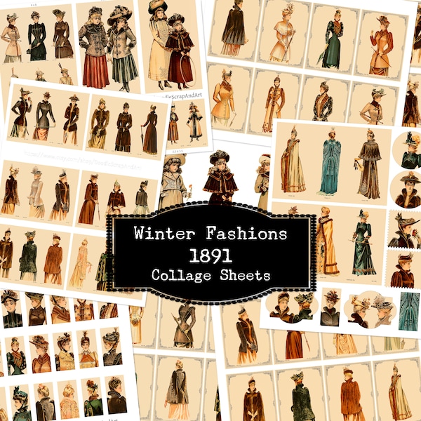Winter Fashions 1891, Antique Catalogue, Vintage Clothing, Victorian Women Ephemera Pack, Junk Journal Kit, Instant Download, Digital Files