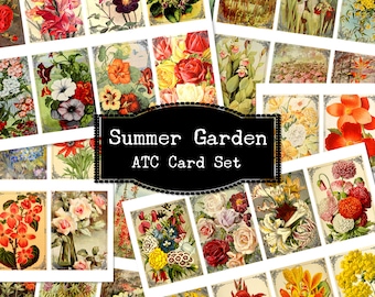 Summer Garden Printable ATC Cards, Vintage Floral Digital Collage Sheets, Flower Ephemera Pack, Botanical Printable Wildflower Cards,
