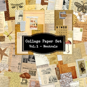 Neutral Collage Paper: Vintage Scraps, Grungy Junk Journal (Digital Download)