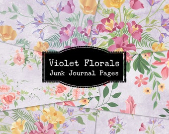 Violet Floral Junk Journal Kit: Printable Lined and Unlined Pages (Digital Download)