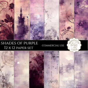 Purple Digital Scrapbook Paper Pack, Shades of Purple 12 x 12 Paper, DIY Craft, Journal Pages, Purple Background, 12 Inch, Commercial Use