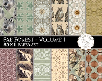 Fae Forest Paper Set Volume 1, Backing Papers, Woodland Colors, Mixed Media, Decoupage, Decorative Papers, Instant Download, Digital Files