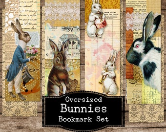 Rabbit Collage Bookmarks, Bunnies Print, Bookmarkers for Woman, Retro Bookmark, Gift for Book Lover, Journal Accessories, Book Place Holder