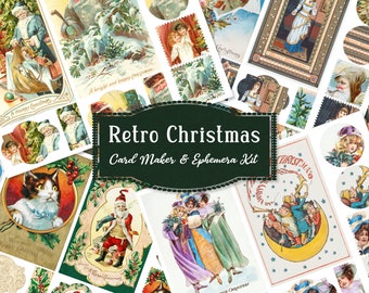 Retro Christmas Card Maker & Ephemera Kit: Printable Card Toppers, Vintage Holiday Printables, Crafts for Adults, Papercrafting for Teens