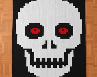 Halloween Skull Finger Knitting Pattern. Chunky Chenille Yarn Knit Blanket Pattern. Dia De Los Muertos