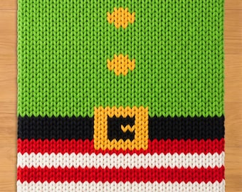 Christmas Elf Suit Finger Knitting Pattern. Chunky Chenille Yarn Knit Blanket Pattern