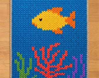 Underwater Ocean Finger Knitting Pattern. Sea Chunky Knit Blanket ...