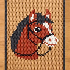 Modèle de tricot avec portrait de cheval. Modèle de couverture en tricot épais. Motif de couverture épaisse animal