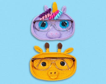Unicorn and Giraffe Crochet Glasses Holder Pattern Bundle. Cute Animal Glasses Holder Crochet Pattern. Sunglasses Holder. Eyeglass Holder