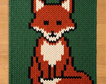 Fox Finger Knitting Pattern. Chunky Chenille Yarn Knit Blanket Pattern