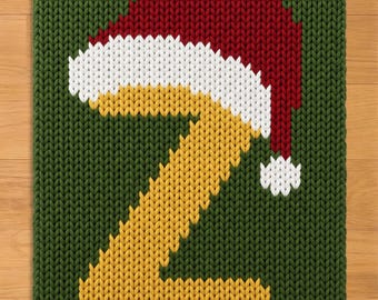 Christmas Initial Letter Z Finger Knitting Pattern. Chunky Knit Blanket Pattern. Monogram Capital Letter