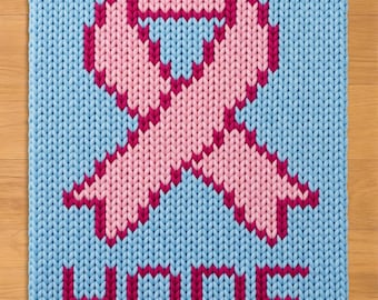 Breast Cancer Ribbon Finger Knitting Pattern. Chunky Chenille Yarn Knit Blanket Pattern
