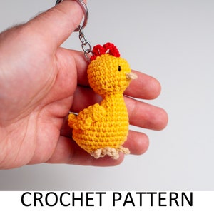 Chicken Keychain Crochet Pattern. Chicken Pattern. Bird Amigurumi Keychain Pattern. Animal Keyring Charm Pattern.