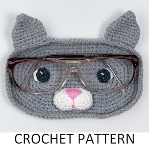 Cat Crochet Glasses Holder Pattern. Animal Crochet Eye Glass Holder. DIY Case For Eyeglasses. Crochet Hook Holder. Crochet Sunglasses Holder