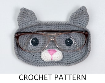 Cat Crochet Glasses Holder Pattern. Animal Crochet Eye Glass Holder. DIY Case For Eyeglasses. Crochet Hook Holder. Crochet Sunglasses Holder