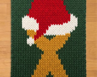 Christmas Initial Letter W Finger Knitting Pattern. Chunky Knit Blanket Pattern. Monogram Capital Letter