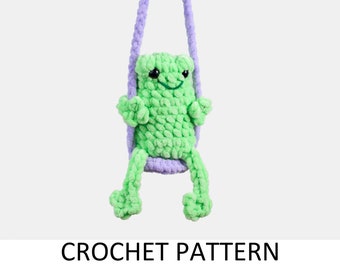 Leggy Frog Crochet Pattern. Crochet Car Hanger. Toad Plush Pattern. Frog on a Swing Car Charm. Amigurumi Plushie Animal Pattern