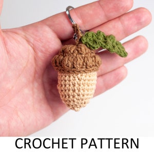 Oak Acorn with Leaf Keychain Crochet Pattern PDF. Cute Amigurumi Key Holder Accessory. Cool Nut Floral Charm Gift For Teenagers. Bag Decor