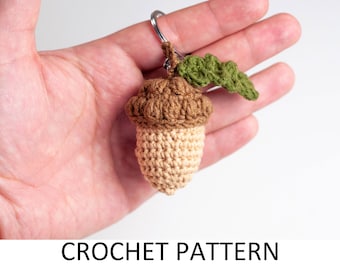 Oak Acorn with Leaf Keychain Crochet Pattern PDF. Cute Amigurumi Key Holder Accessory. Cool Nut Floral Charm Gift For Teenagers. Bag Decor