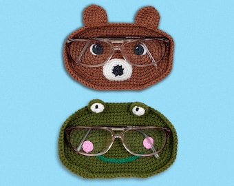 Bear and Frog Crochet Glasses Holder Pattern Bundle. Cute Animal Glasses Holder Crochet Pattern. Sunglasses Holder. Eyeglass Holder Pattern